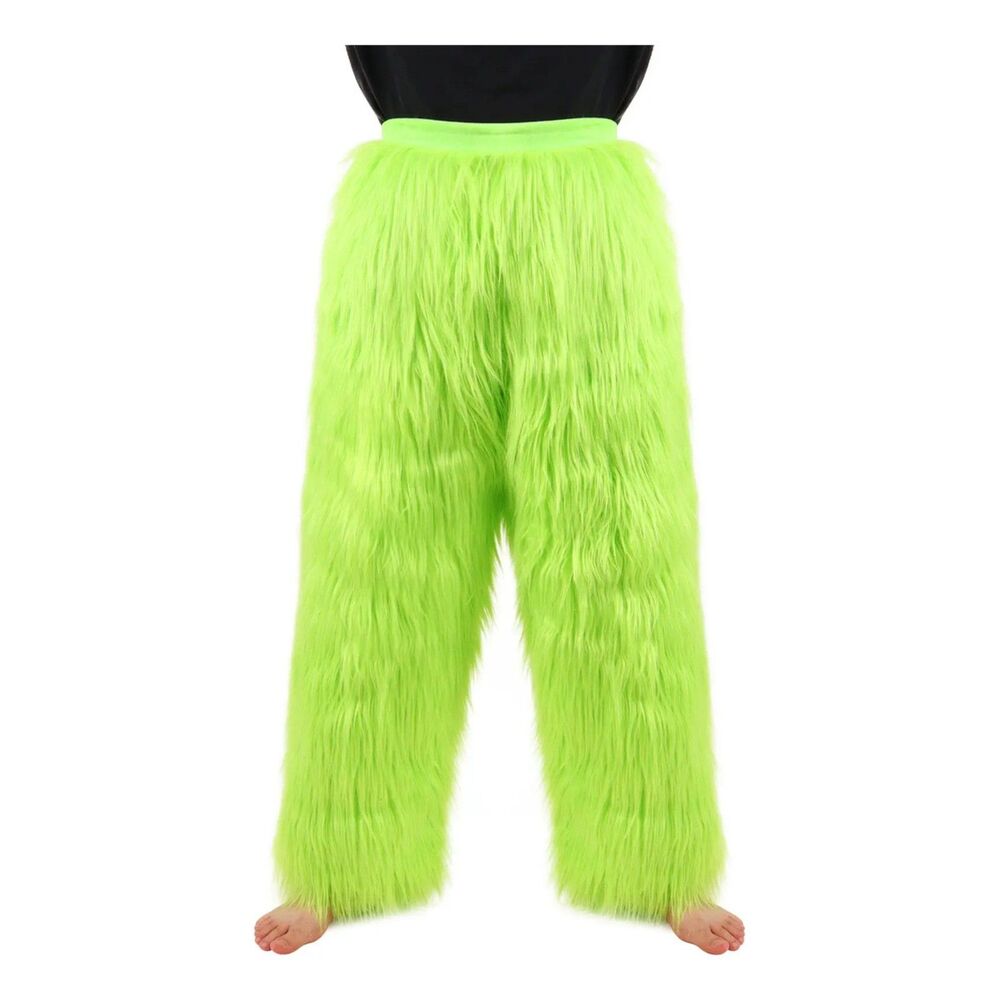 Christmas Green Fur Costume Pants Shag Grinch Cosplay Trouser Neon Festival XS S